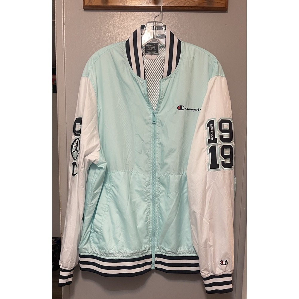 Champion Baseball Jacket Light Blue/White 1919 Rochester New York Women's XL